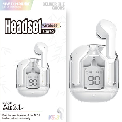 New Mini Transparent Wireless Bluetooth Headset – ENC Noise Reduction & Digital Display